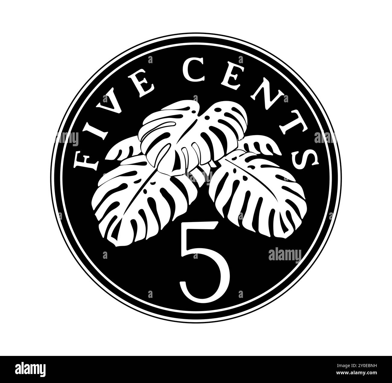 Rovescio di 5 centesimi 1992–2012 anni, Singapore. La moneta è raffigurata in bianco e nero. Illustrazione vettoriale. Illustrazione Vettoriale