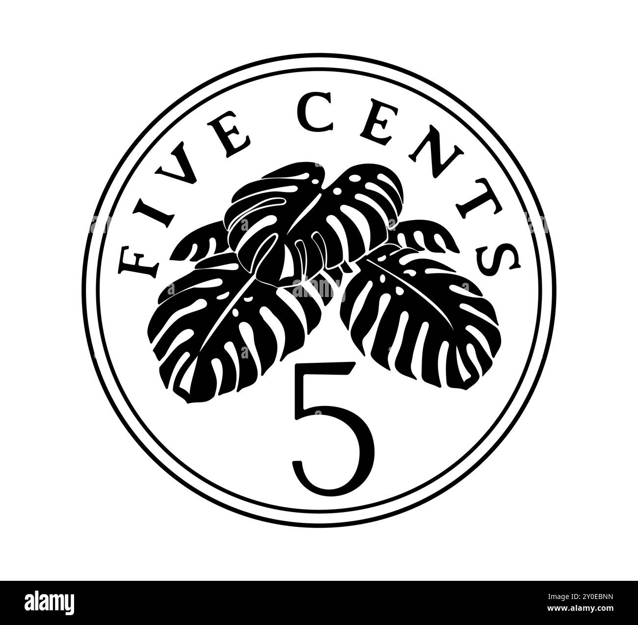 Rovescio di 5 centesimi 1992–2012 anni, Singapore. La moneta è raffigurata in bianco e nero. Illustrazione vettoriale. Illustrazione Vettoriale