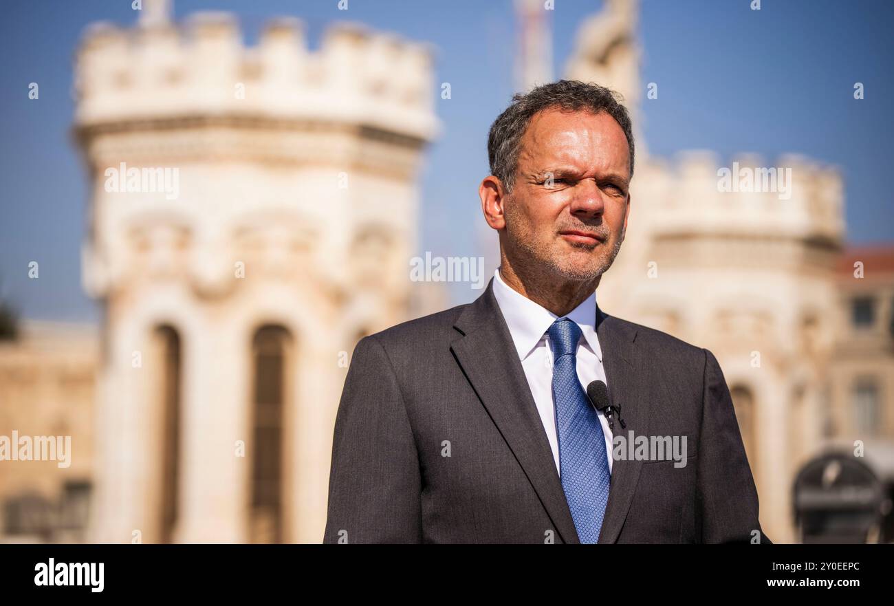 GERUSALEMME - il ministro degli Esteri Caspar Veldkamp ha parlato con i NIS nel secondo e ultimo giorno di visita in Israele e nei territori palestinesi. ANP FREEK VAN DEN BERGH netherlands Out - belgio Out Foto Stock