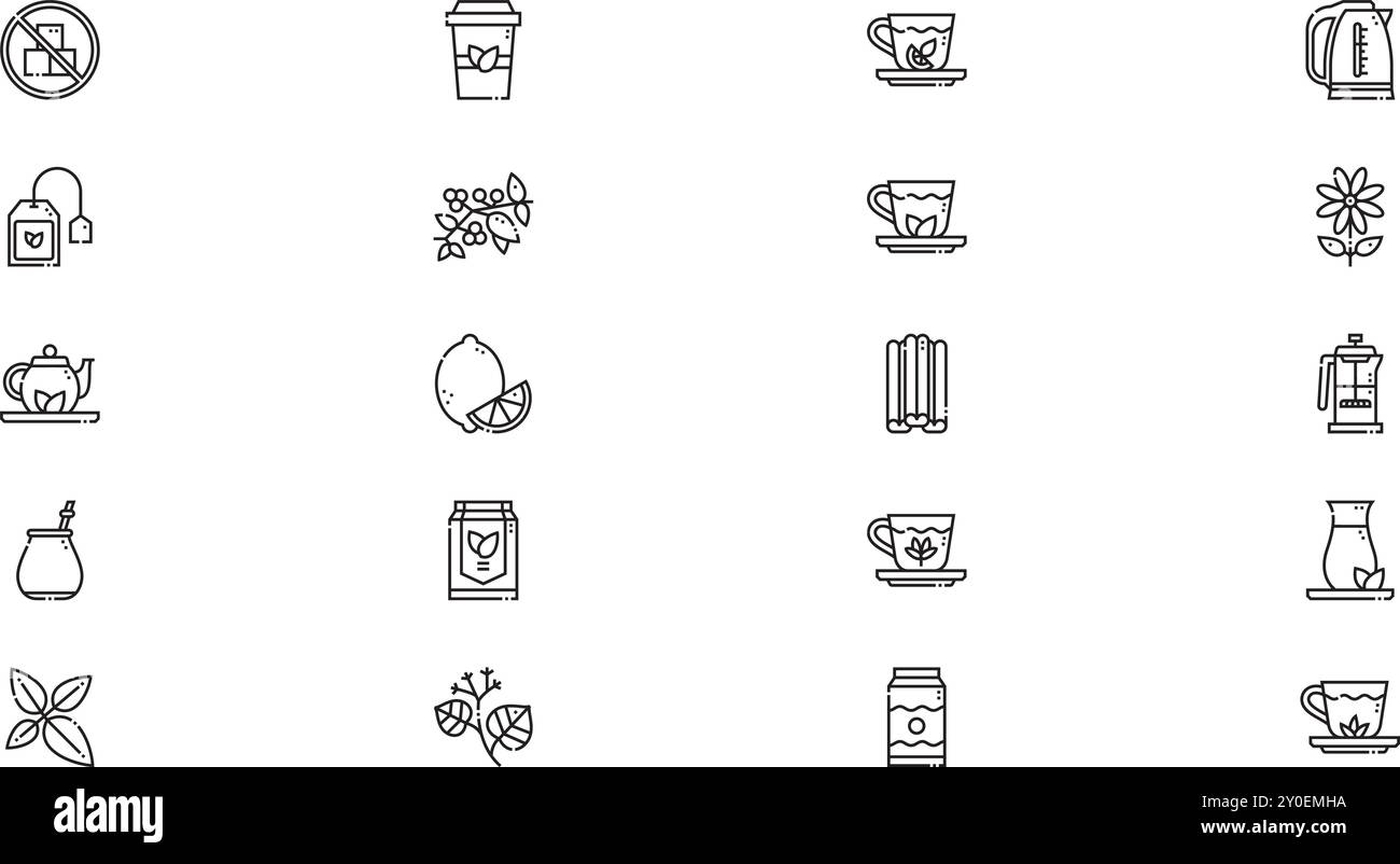 Icone Tea raccolta icone vettoriali di alta qualità con tratto modificabile. Ideale per progetti professionali e creativi. Illustrazione Vettoriale