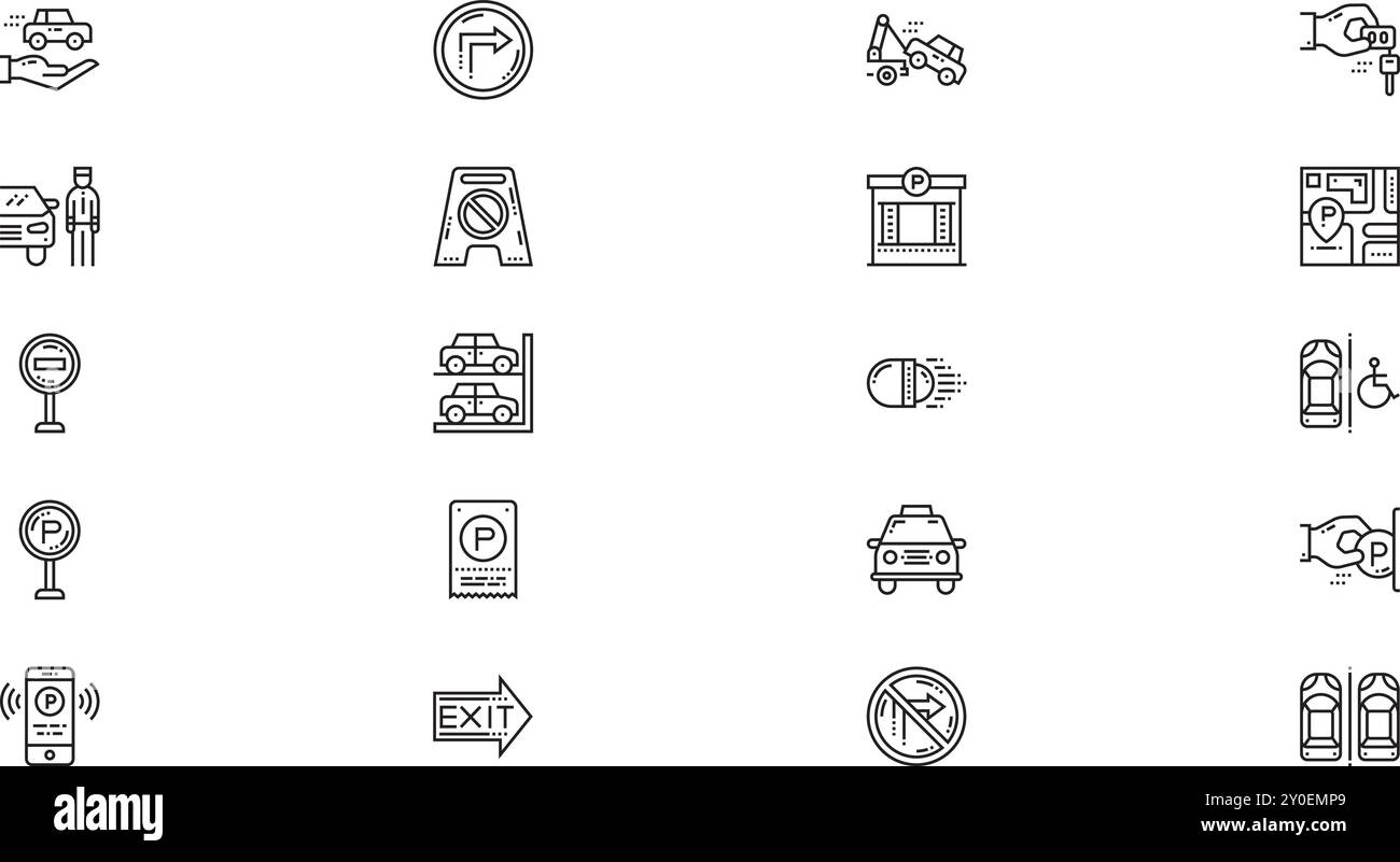 Icone di parcheggio raccolta icone vettoriali di alta qualità con tratto modificabile. Ideale per progetti professionali e creativi. Illustrazione Vettoriale
