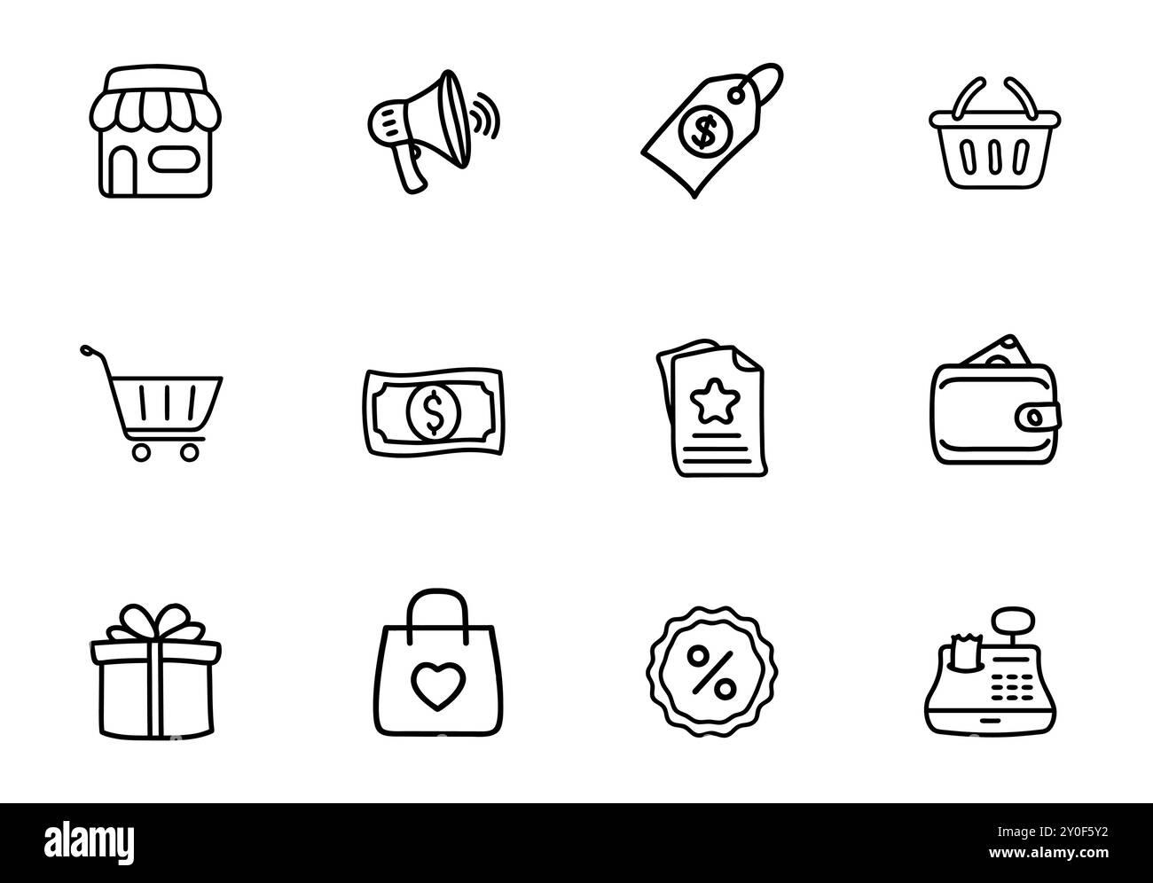 Set di icone della linea shopping e pagamento Illustrazione Vettoriale