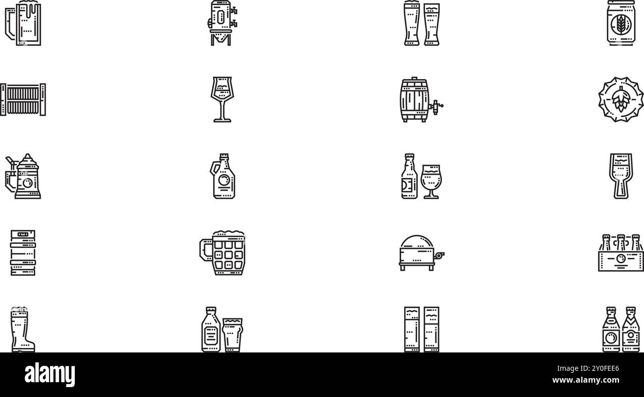 Icone della birra Collezione icone vettoriali di alta qualità con tratto modificabile. Ideale per progetti professionali e creativi. Illustrazione Vettoriale