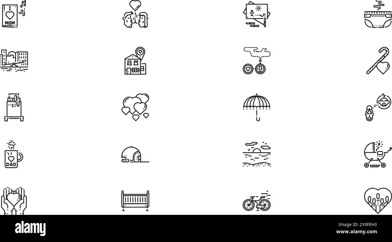 Icone famiglia Collezione icone vettoriali di alta qualità con traccia modificabile. Ideale per progetti professionali e creativi. Illustrazione Vettoriale