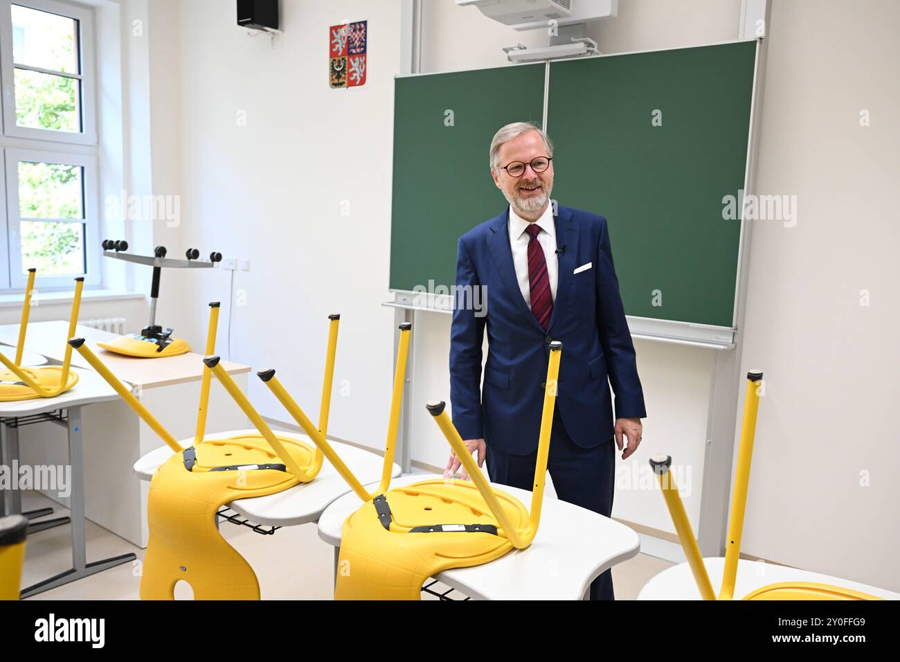 Il primo ministro ceco Petr fiala partecipa alla cerimonia di apertura della nuova scuola secondaria generale (scientifica) a Brno, Repubblica Ceca, 2 settembre 2024. (CTK Photo/Vaclav Salek) Foto Stock