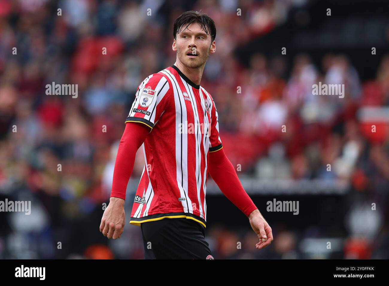 Kieffer Moore dello Sheffield United durante l'incontro tra Sheffield United FC e Watford FC Sky BET EFL Championship a Bramall Lane, Sheffield, Inghilterra, Regno Unito il 1° settembre 2024 Foto Stock