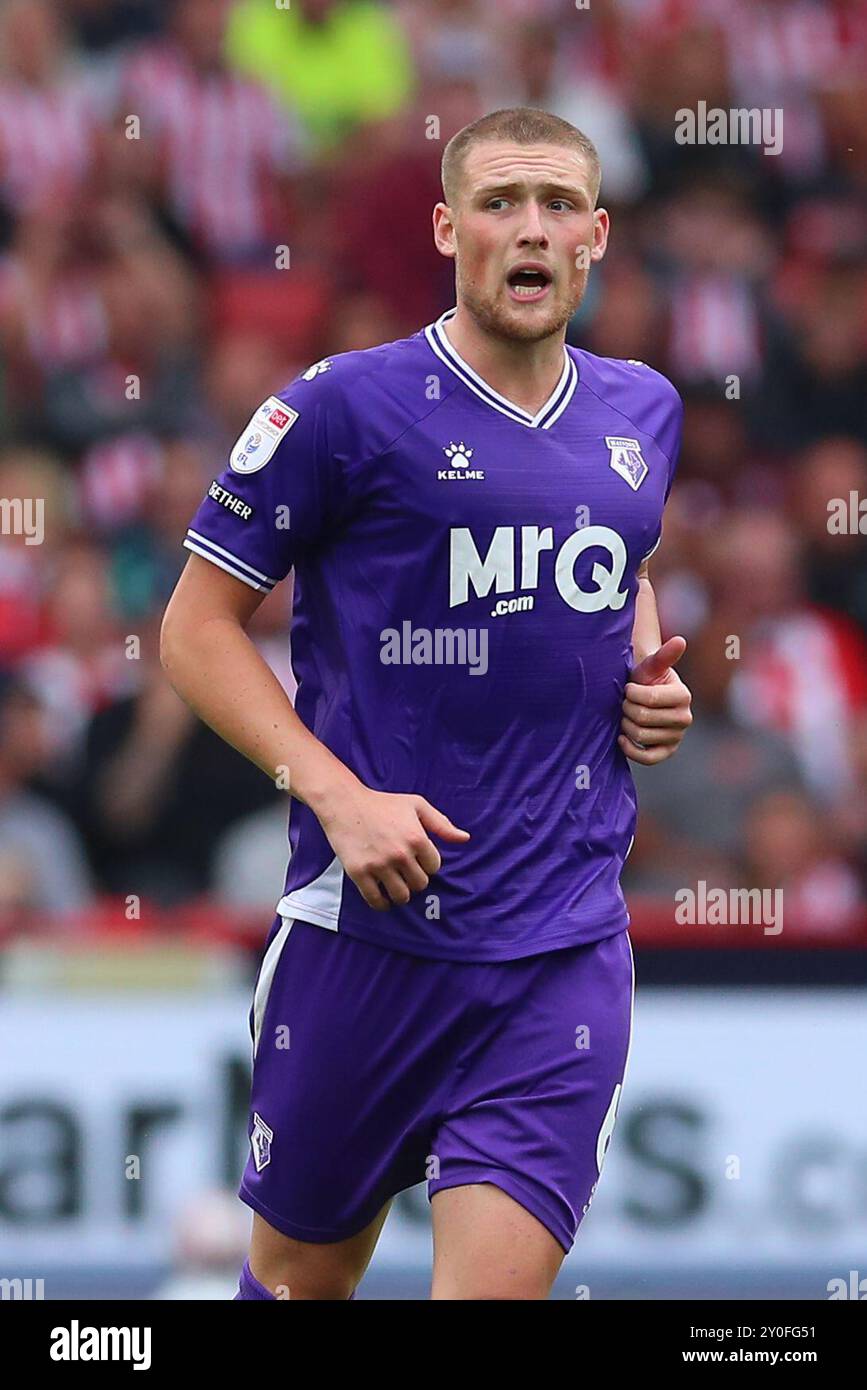 Mattie Pollock di Watford durante il match tra Sheffield United FC e Watford FC Sky BET EFL Championship a Bramall Lane, Sheffield, Inghilterra, Regno Unito, il 1° settembre 2024 Foto Stock