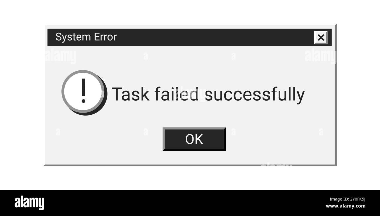Vecchio messaggio di errore di sistema di colore nero. Finestra di notifica avviso retrospettiva. Illustrazione Vettoriale