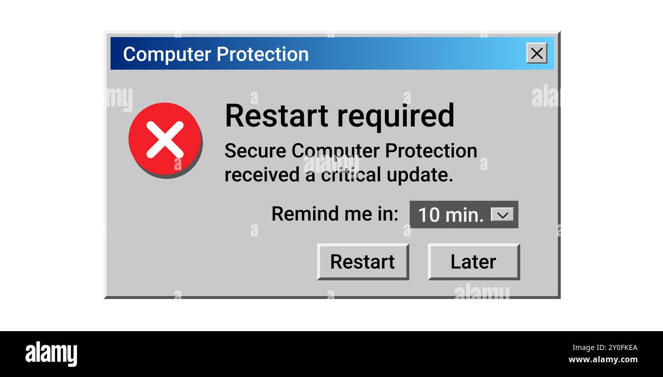 Messaggio di protezione del computer. Notifica di errore di pericolo sullo schermo. Illustrazione Vettoriale