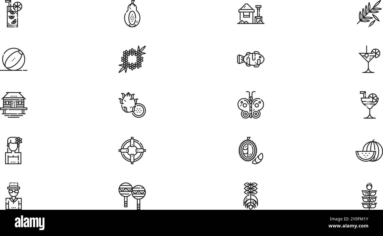 Icone tropicali Collezione di icone vettoriali di alta qualità con tratto modificabile. Ideale per progetti professionali e creativi. Illustrazione Vettoriale