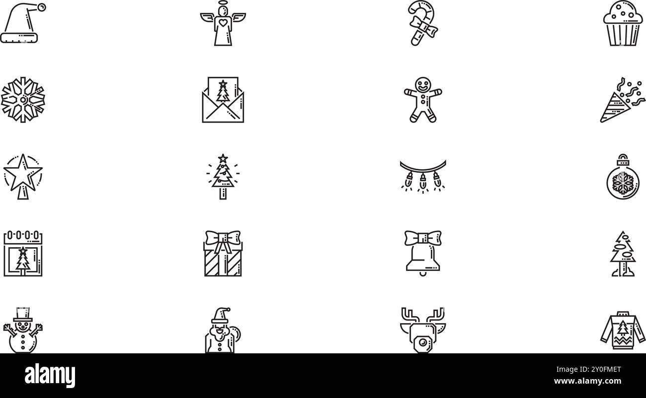 Icone natalizie Collezione di icone vettoriali di alta qualità con tratto modificabile. Ideale per progetti professionali e creativi. Illustrazione Vettoriale