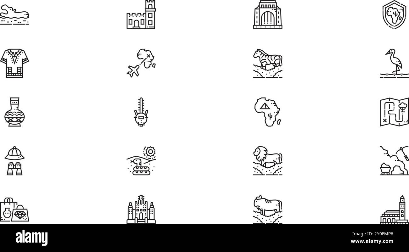 Africa Iicons Collezione di icone vettoriali di alta qualità con tratto modificabile. Ideale per progetti professionali e creativi. Illustrazione Vettoriale