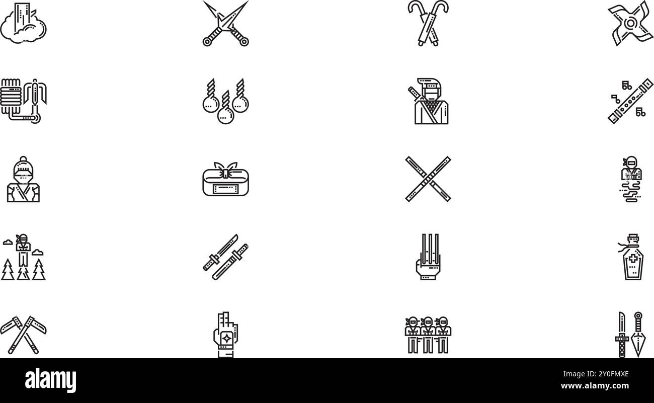 Icone Ninja Collezione di icone vettoriali di alta qualità con tratto modificabile. Ideale per progetti professionali e creativi. Illustrazione Vettoriale