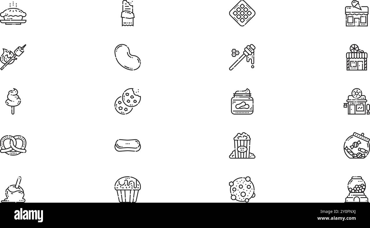 Icone dolci e caramelle Collezione di icone vettoriali di alta qualità con tratto modificabile. Ideale per progetti professionali e creativi. Illustrazione Vettoriale