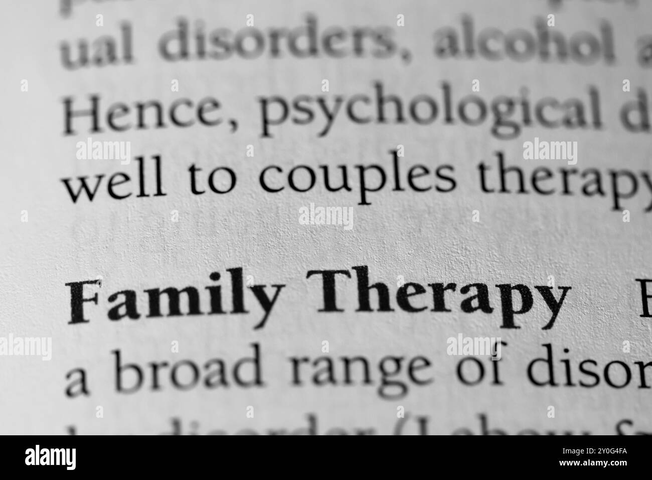 Primo piano della psicologia Textbook Word "terapia familiare" Foto Stock