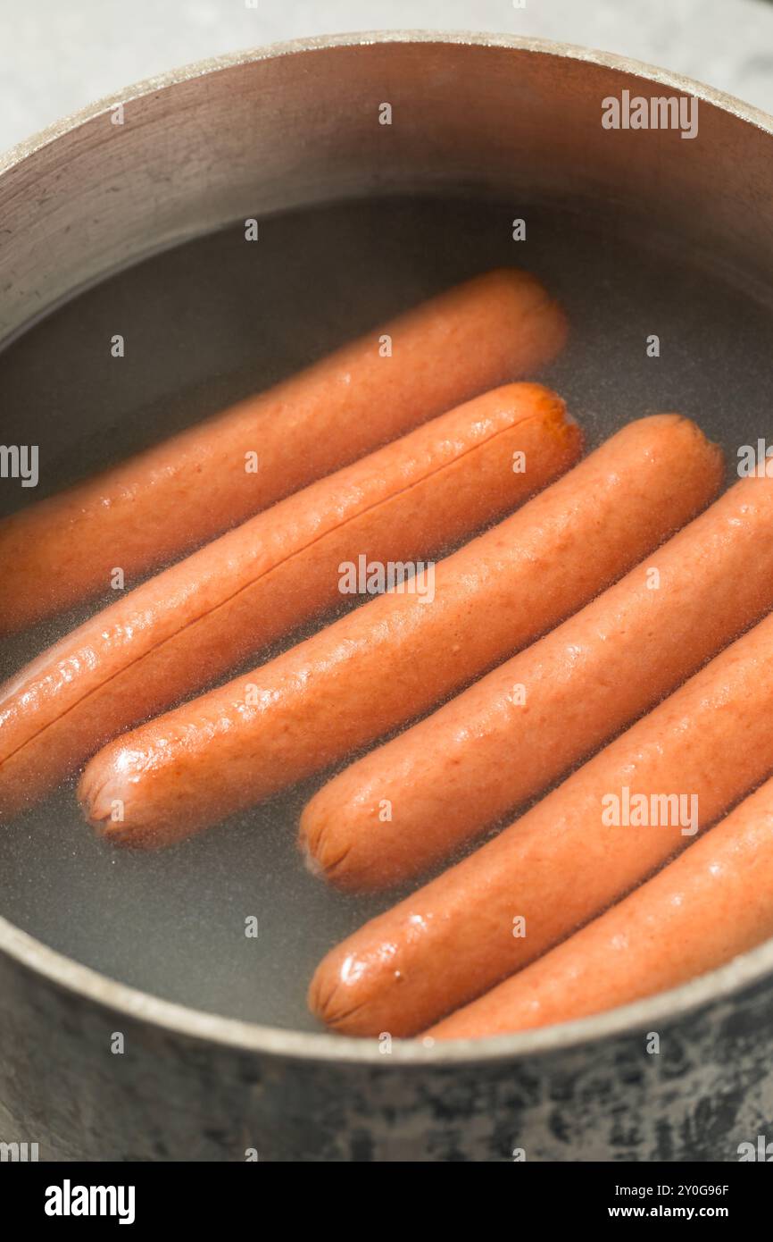 Cani caldi fatti in casa all'americana bolliti in acqua Foto Stock
