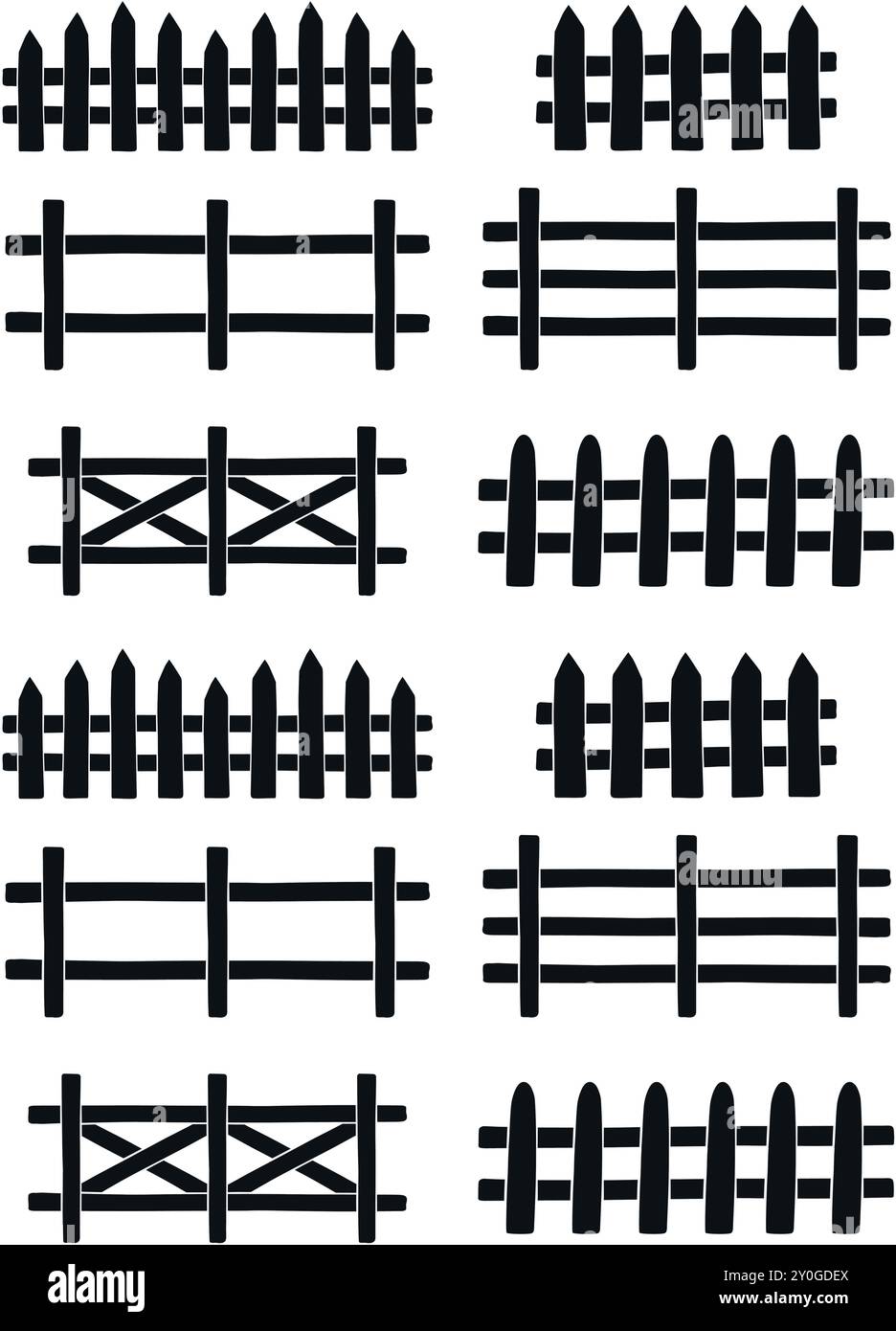 Schema vettoriale senza giunzioni di recinzioni disegnate a mano Illustrazione Vettoriale
