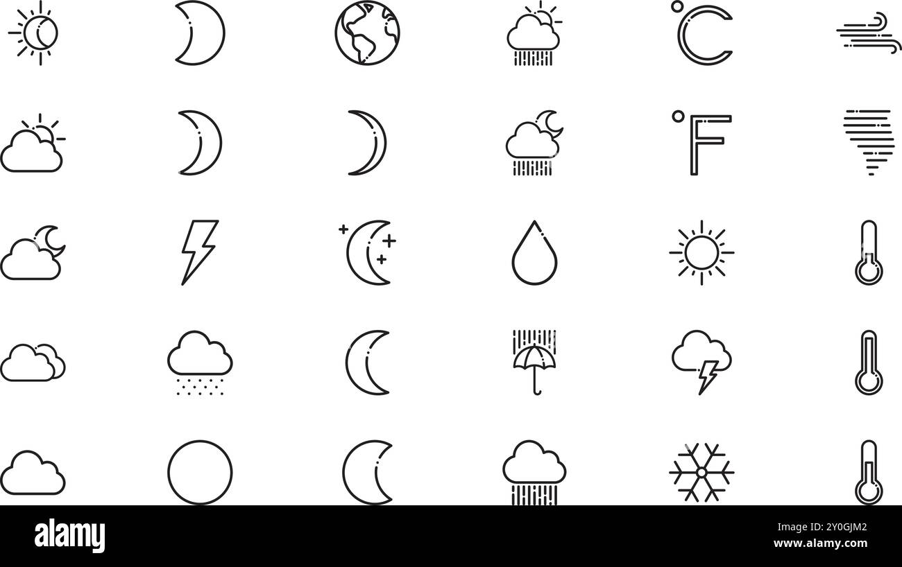 Icone meteo Collezione icone vettoriali di alta qualità con traccia modificabile. Ideale per progetti professionali e creativi. Illustrazione Vettoriale