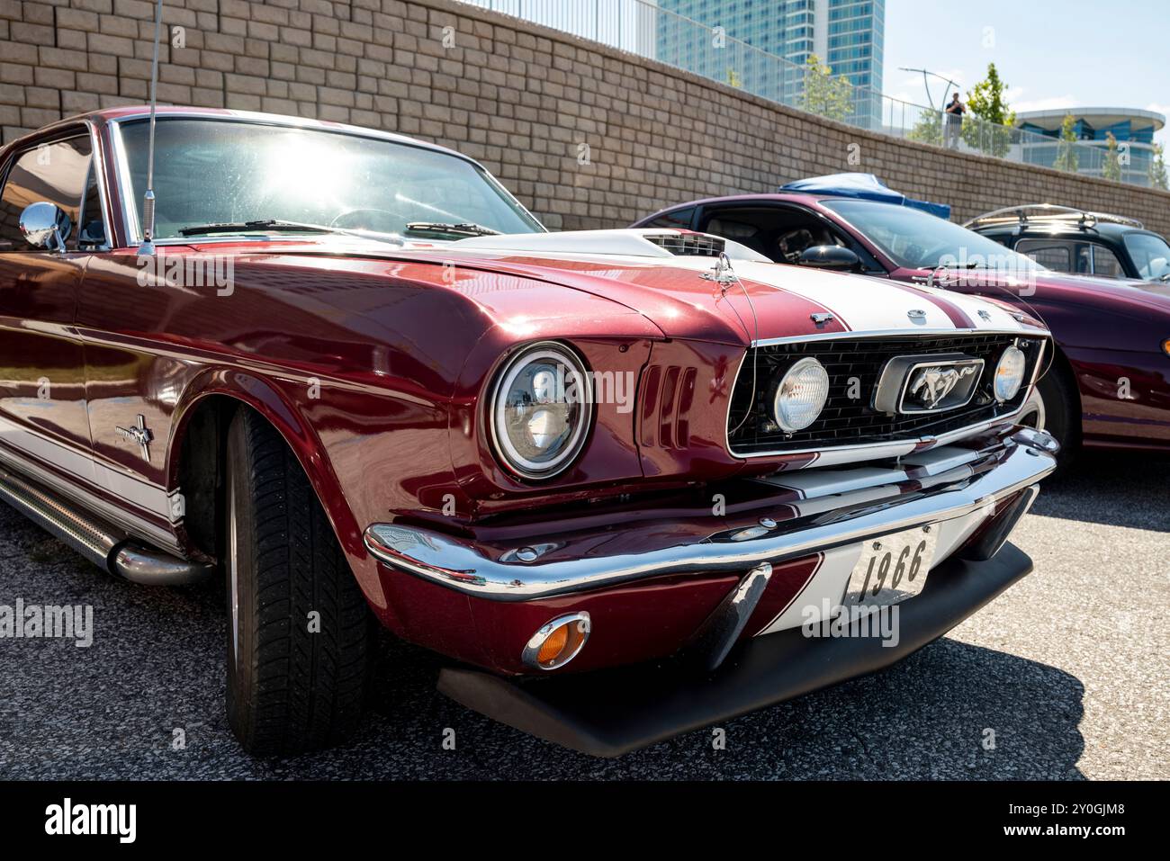 La Ford Mustang del 1966, con il suo design elegante e l'iconico distintivo di pony, incarna lo spirito delle muscle car americane e diventa il simbolo dell'automotore degli anni '1960 Foto Stock
