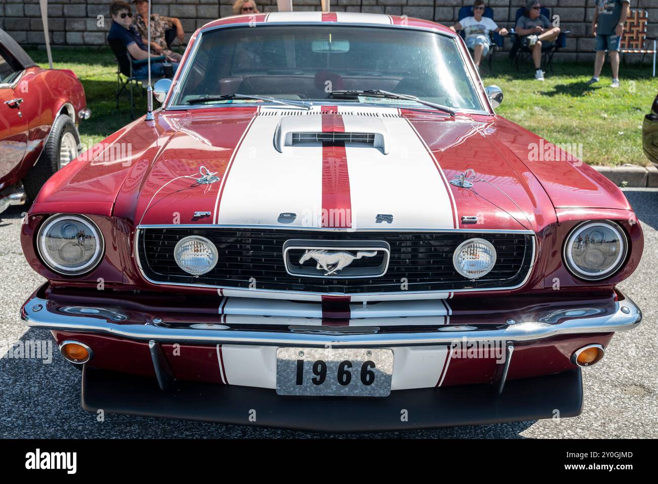 La Ford Mustang del 1966, con il suo design elegante e l'iconico distintivo di pony, incarna lo spirito delle muscle car americane e diventa il simbolo dell'automotore degli anni '1960 Foto Stock