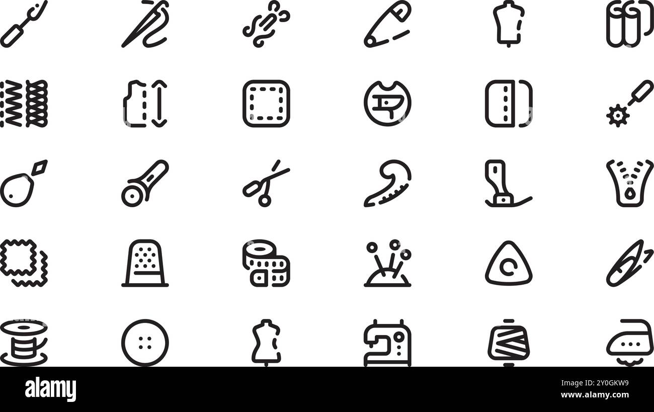 Icone di cucitura Collezione icone vettoriali di alta qualità con tratto modificabile. Ideale per progetti professionali e creativi. Illustrazione Vettoriale