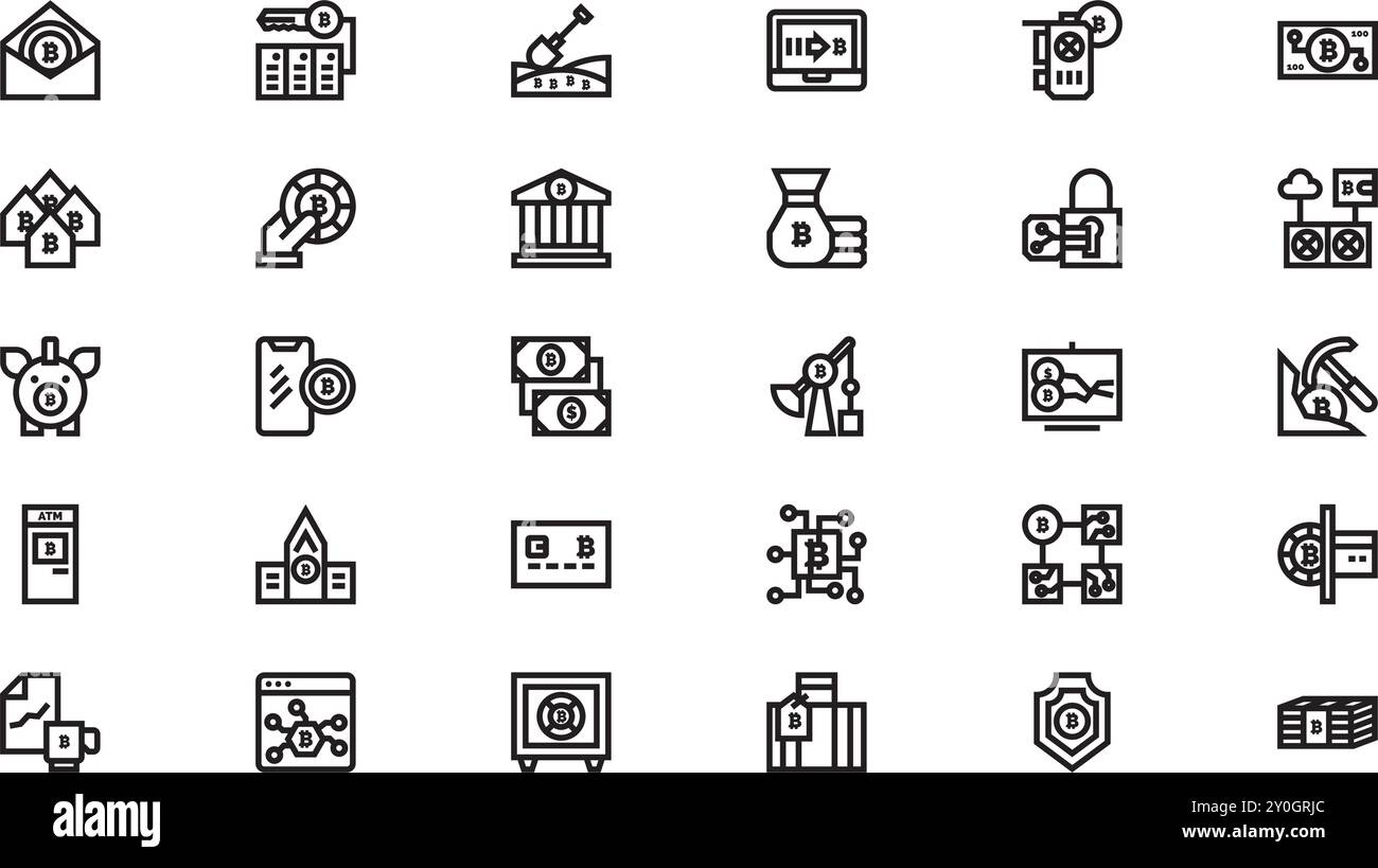 Bitcoin Icons raccolta di icone vettoriali di alta qualità con tratto modificabile. Ideale per progetti professionali e creativi. Illustrazione Vettoriale