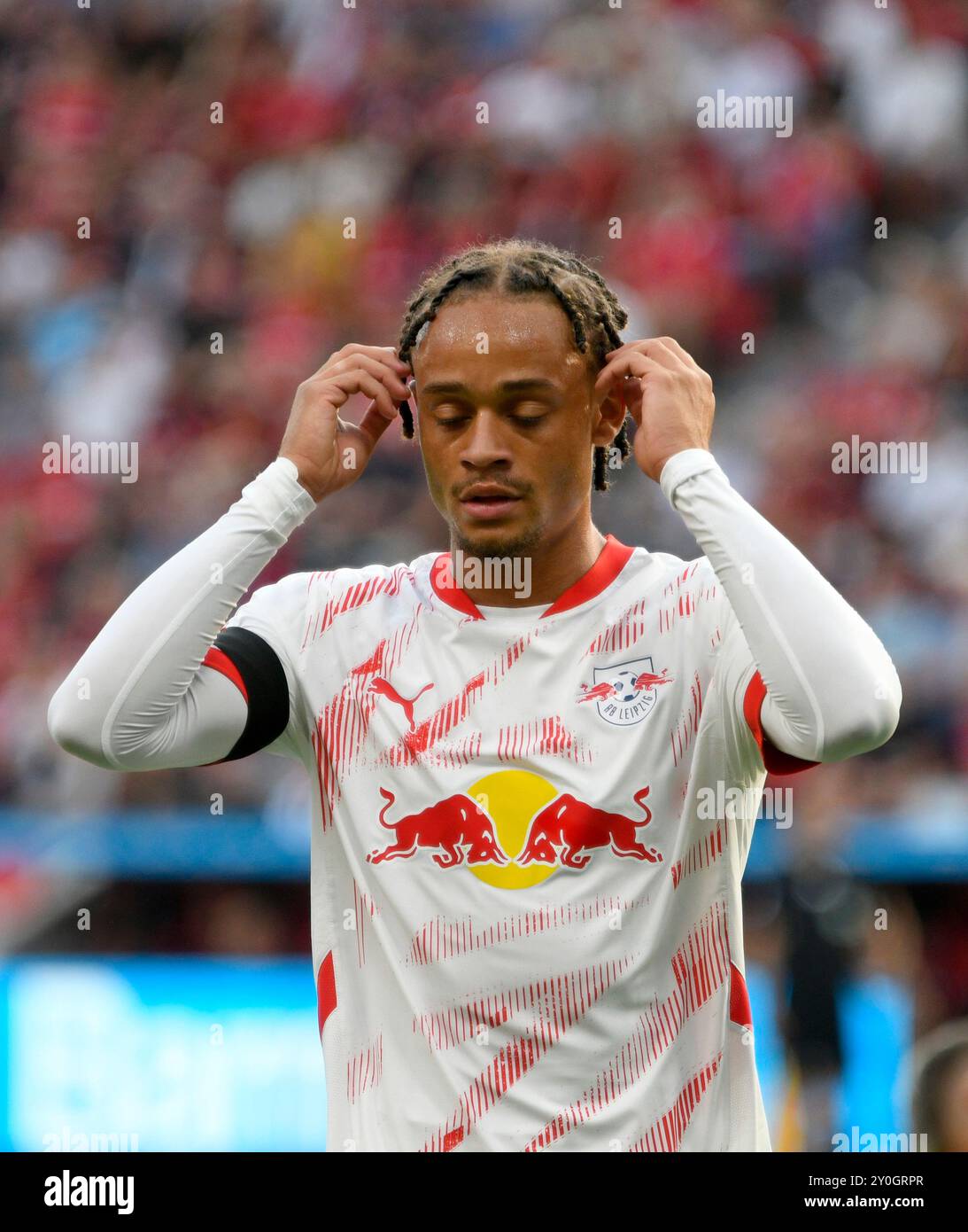 BayArena Leverkusen, 31.8,2024, Fussball Bundesliga Saison 2024/25 2. Spieltag, Bayer 04 Leverkusen (B04) vs Rasenballsport Leipzig (RBL) - Xavi Simons (RBL) Foto Stock