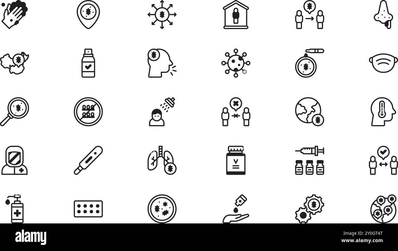 Icone coronavirus raccolta di icone vettoriali di alta qualità con tratto modificabile. Ideale per progetti professionali e creativi. Illustrazione Vettoriale