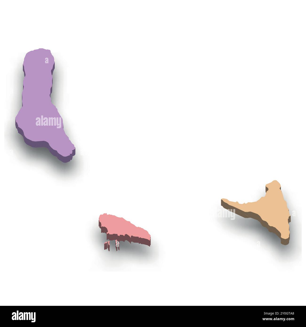 Mappa colorata isometrica 3d delle Comore con bordi delle regioni Illustrazione Vettoriale