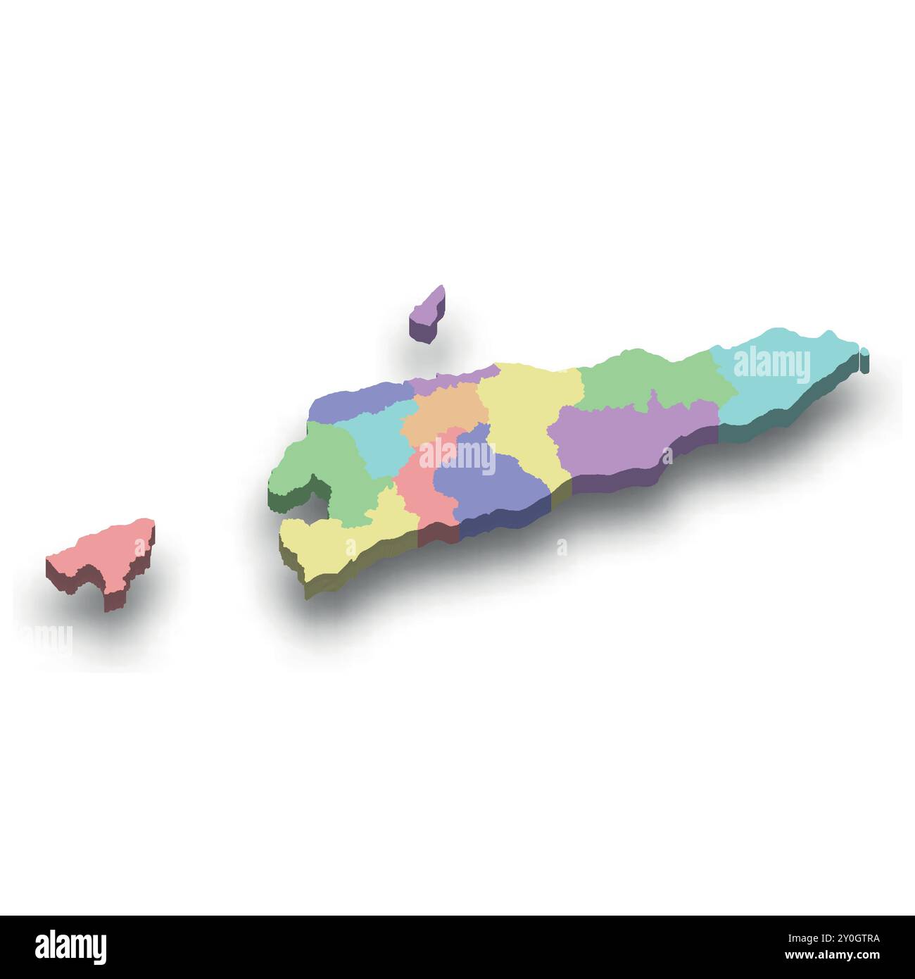 Mappa isometrica colorata 3d di Timor Est con i confini delle regioni Illustrazione Vettoriale