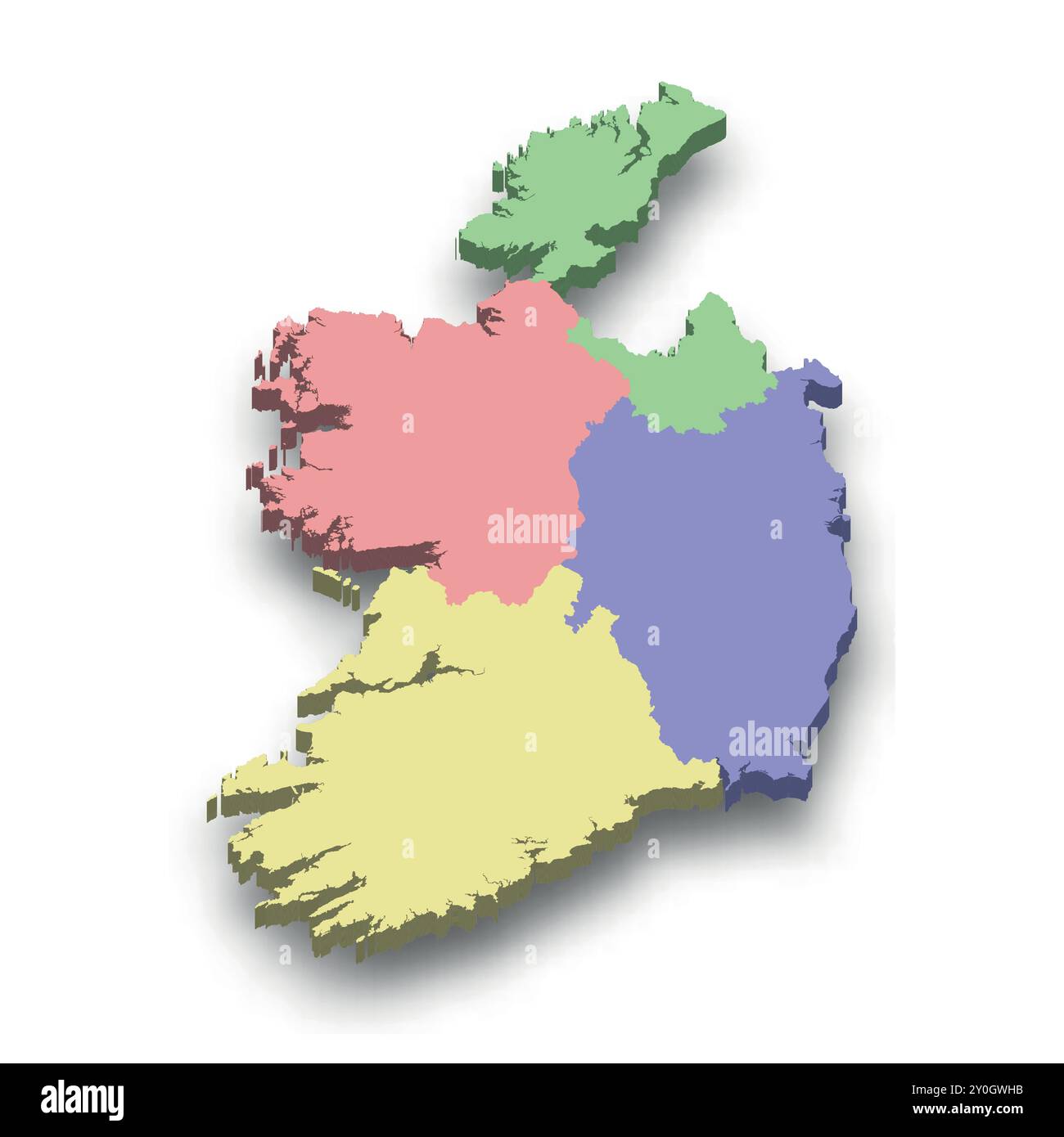 Mappa isometrica colorata 3d dell'Irlanda con i confini delle regioni Illustrazione Vettoriale