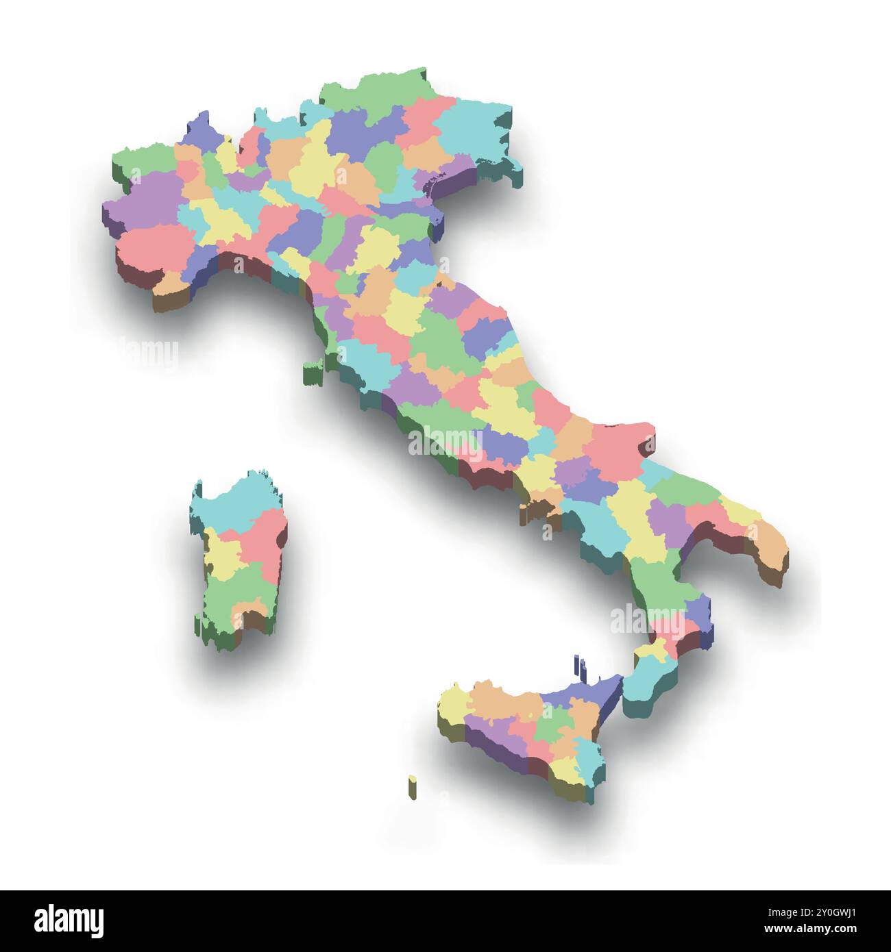 Mappa isometrica 3d colorata dell'Italia con confini provinciali Illustrazione Vettoriale