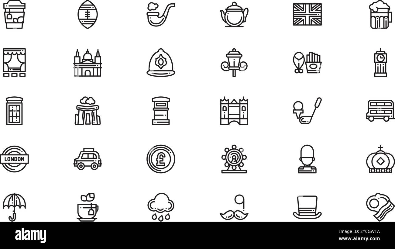 England icons Collezione di icone vettoriali di alta qualità con tratto modificabile. Ideale per progetti professionali e creativi. Illustrazione Vettoriale