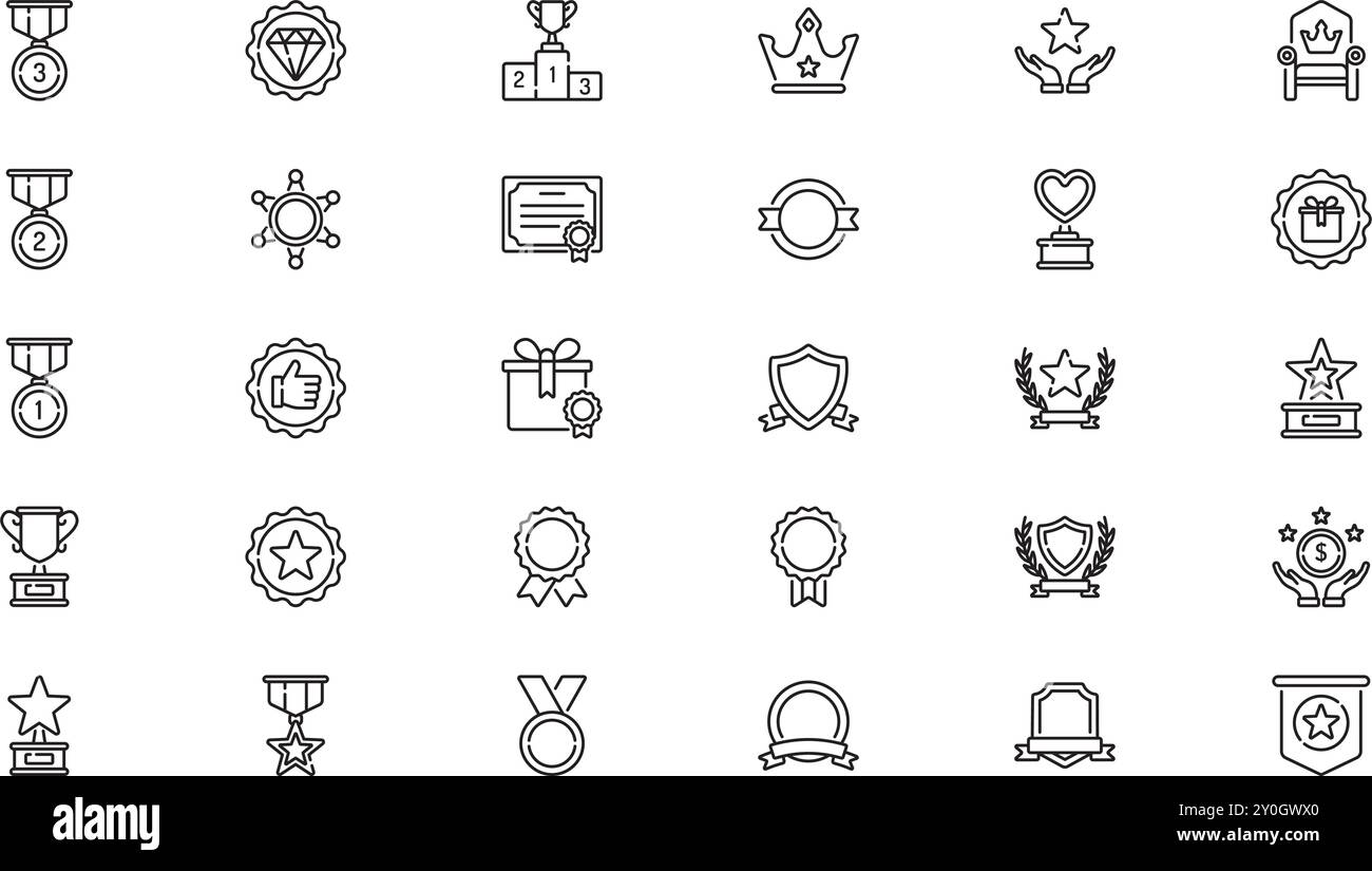 Premi distintivi icone Collezione di icone vettoriali di alta qualità con tratto modificabile. Ideale per progetti professionali e creativi. Illustrazione Vettoriale