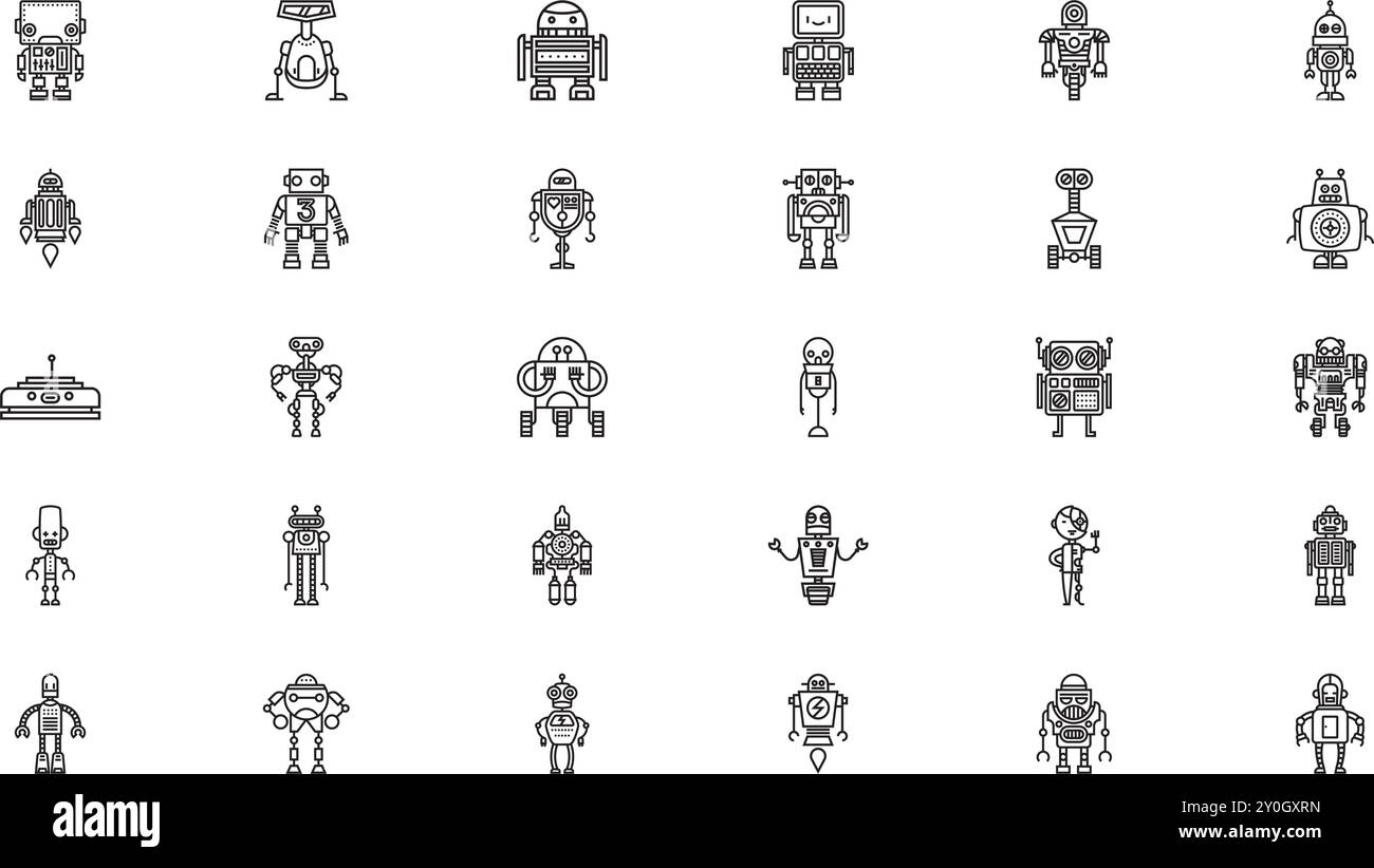 Icone dei pittogrammi del robot raccolta di icone vettoriali di alta qualità con traccia modificabile. Ideale per progetti professionali e creativi. Illustrazione Vettoriale