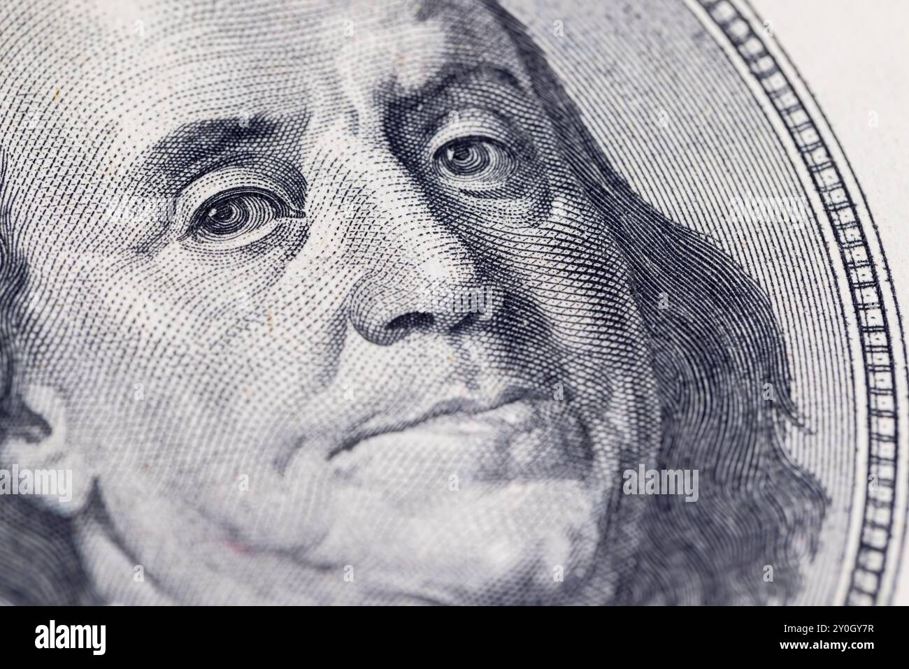Primo piano di cento dollari americani, dettagli di 100 dollari americani in contanti Foto Stock