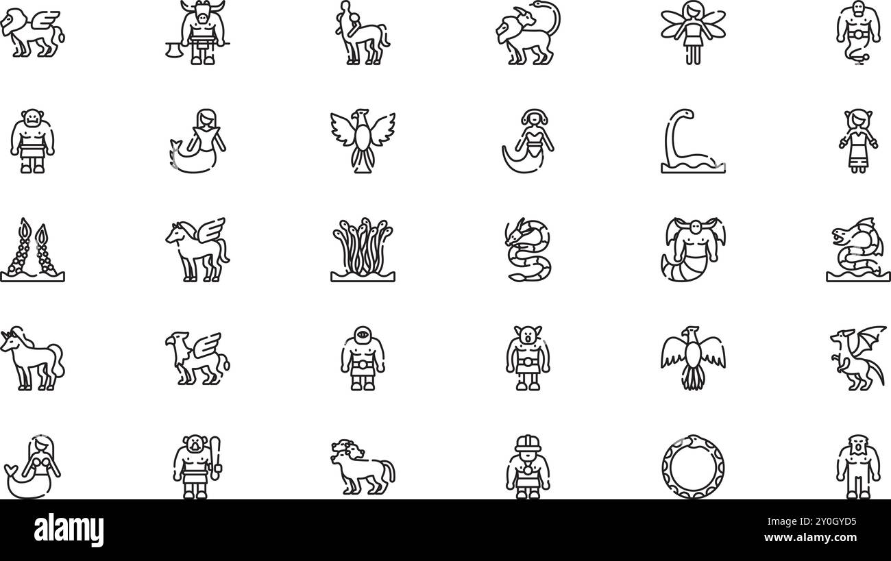 Icone creature mitiche Collezione icone vettoriali di alta qualità con traccia modificabile. Ideale per progetti professionali e creativi. Illustrazione Vettoriale