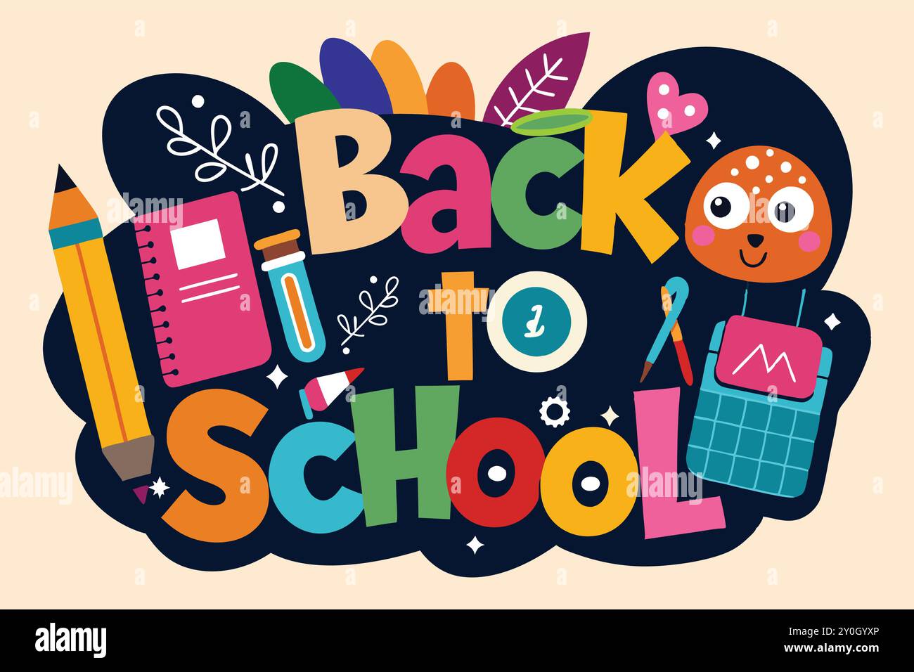 Back to School Typography e Welcome Back to School Text Illustration Illustrazione Vettoriale