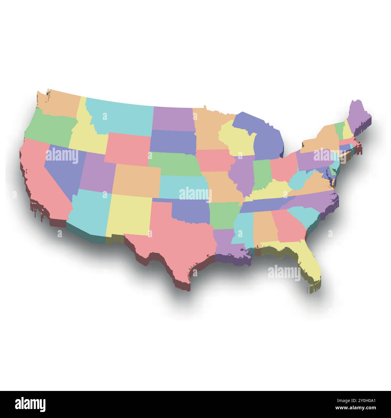 Mappa isometrica colorata 3d degli Stati Uniti con i confini delle regioni Illustrazione Vettoriale