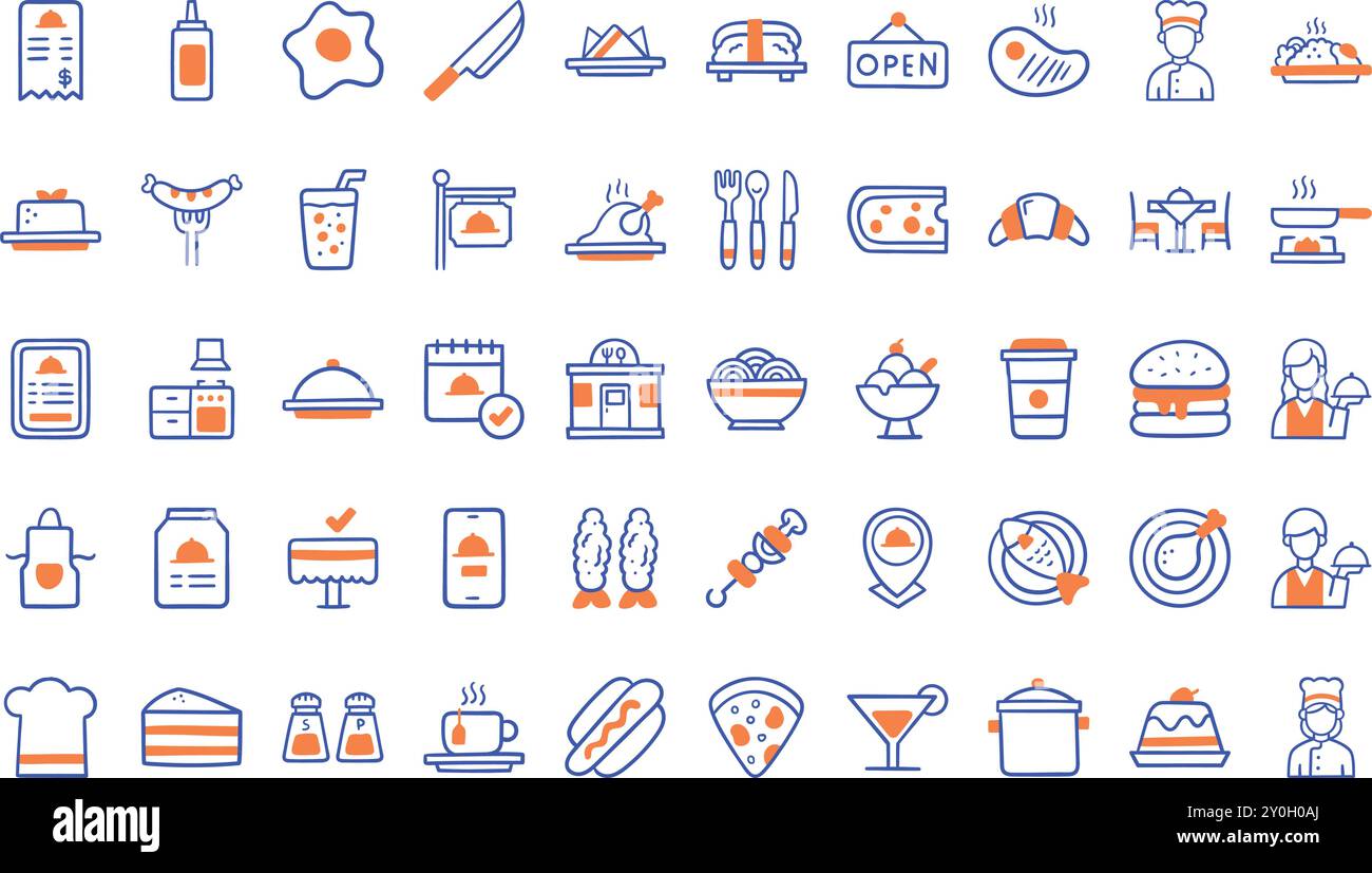 Icone del cibo e del ristorante Collezione di icone vettoriali di alta qualità con tratto modificabile. Ideale per progetti professionali e creativi. Illustrazione Vettoriale