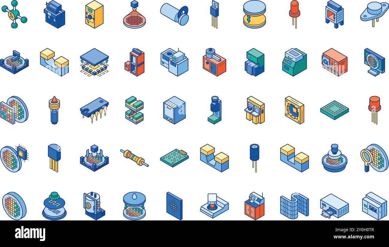 Icone di produzione dei semiconduttori Collezione di icone vettoriali di alta qualità con tratto modificabile. Ideale per progetti professionali e creativi. Illustrazione Vettoriale