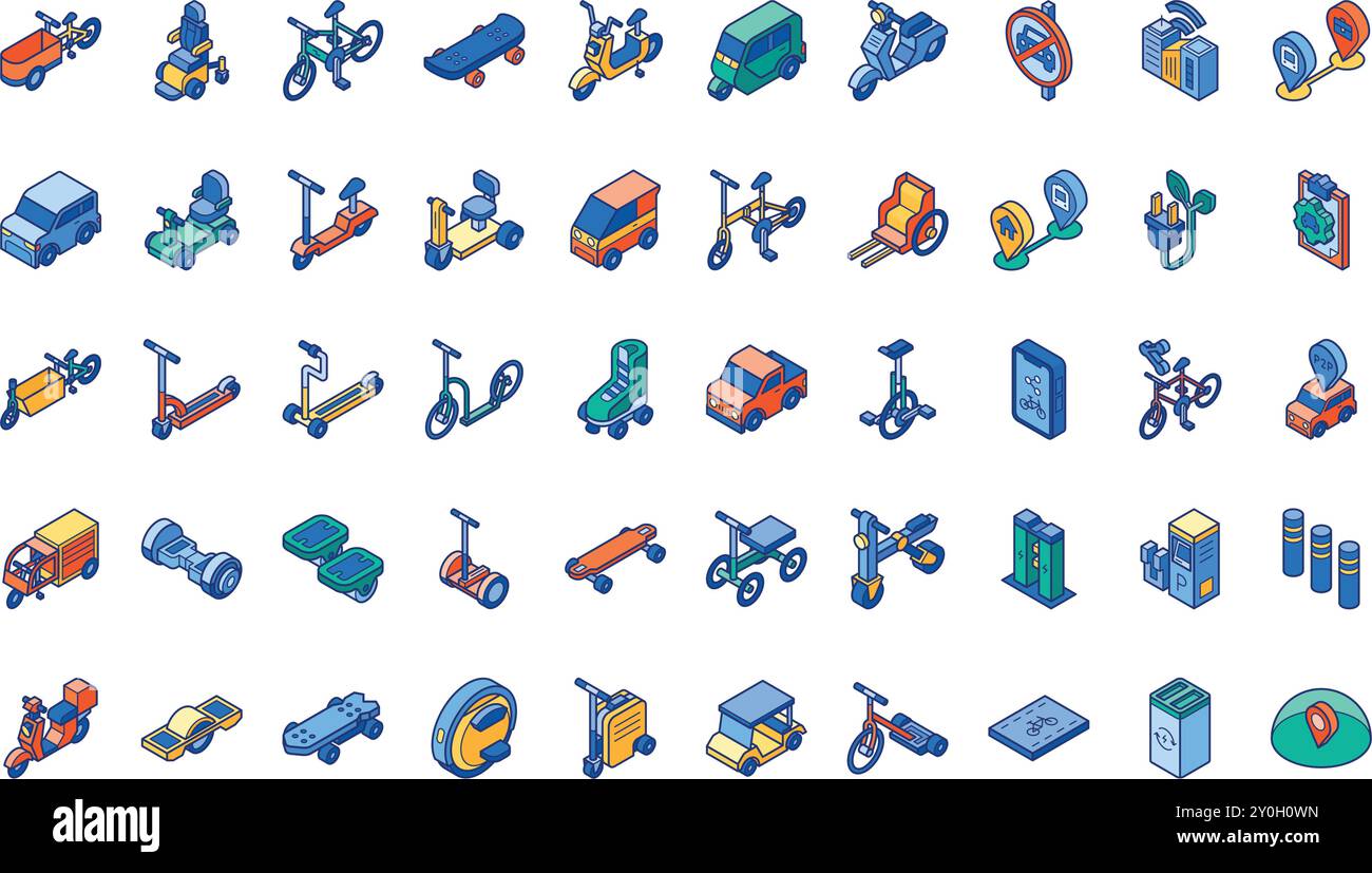 Mini icone di mobilità Collezione di icone vettoriali di alta qualità con tratto modificabile. Ideale per progetti professionali e creativi. Illustrazione Vettoriale