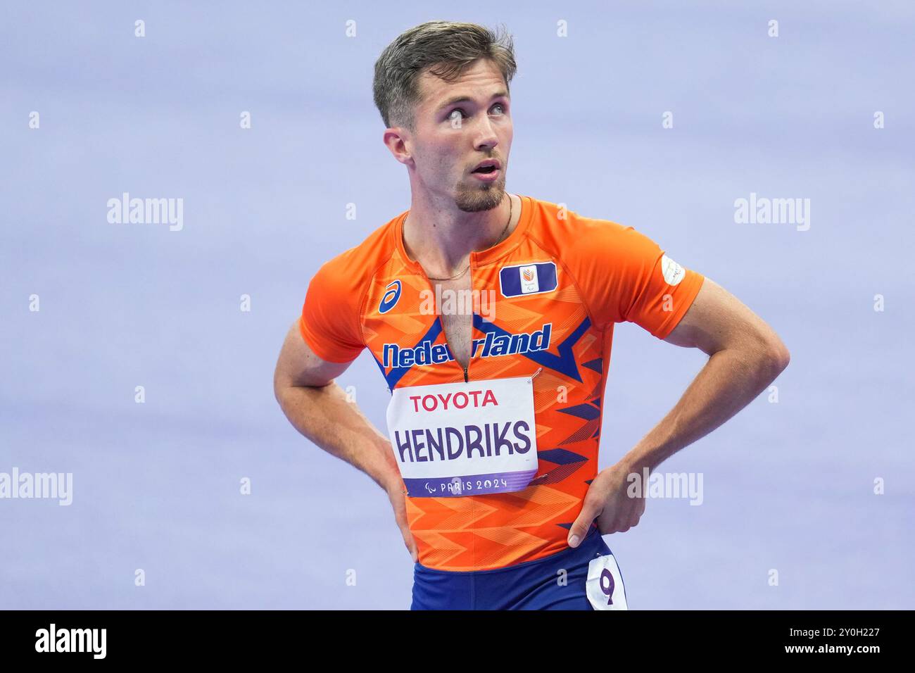 Parigi, Francia. 2 settembre 2024. PARIGI, FRANCIA - 2 SETTEMBRE: Olivier Hendriks dei Paesi Bassi gareggia nella finale maschile 100m T63 durante il 4° giorno dei Para Athletics - Paris 2024 Summer Paralympic Games allo Stade de France il 2 settembre 2024 a Parigi, Francia. (Foto di Patrick Goosen/BSR Agency) credito: BSR Agency/Alamy Live News Foto Stock