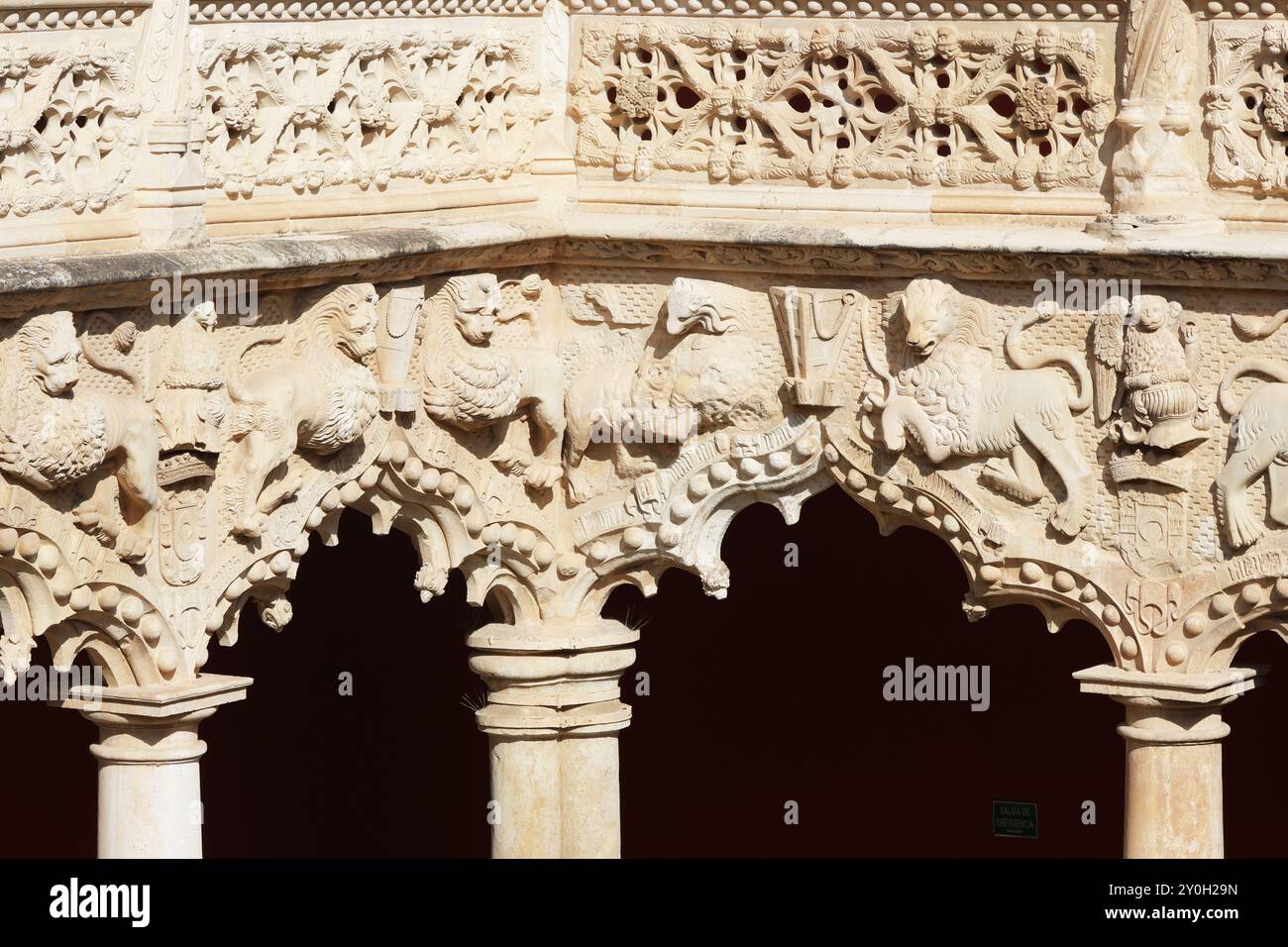 El patio de los Leones, palazzo di El Infantado, Guadalara, Spagna Foto Stock