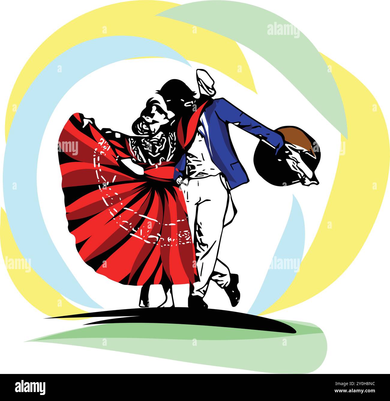 Illustrazione di danza tradizionale peruviana con ballo di coppia marinera Illustrazione Vettoriale