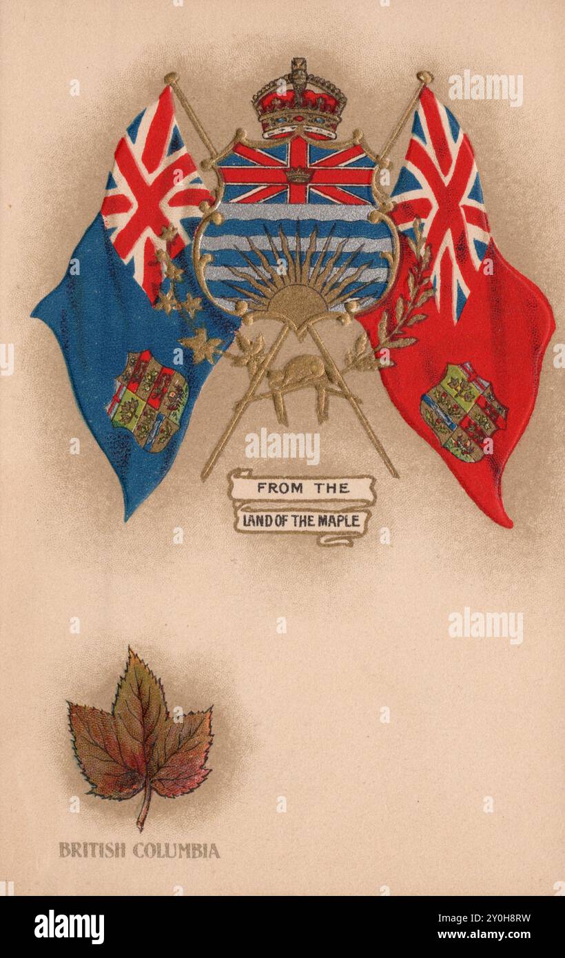 Dalla Terra degli aceri, British Columbia Canada Patriotic, cartolina degli anni '1910 circa. Valentine Sons Publ. Foto Stock