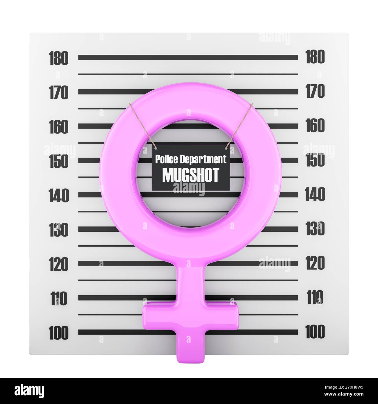 Sesso femminile con bavaglio del dipartimento di polizia. Rendering 3D isolato su sfondo bianco Foto Stock