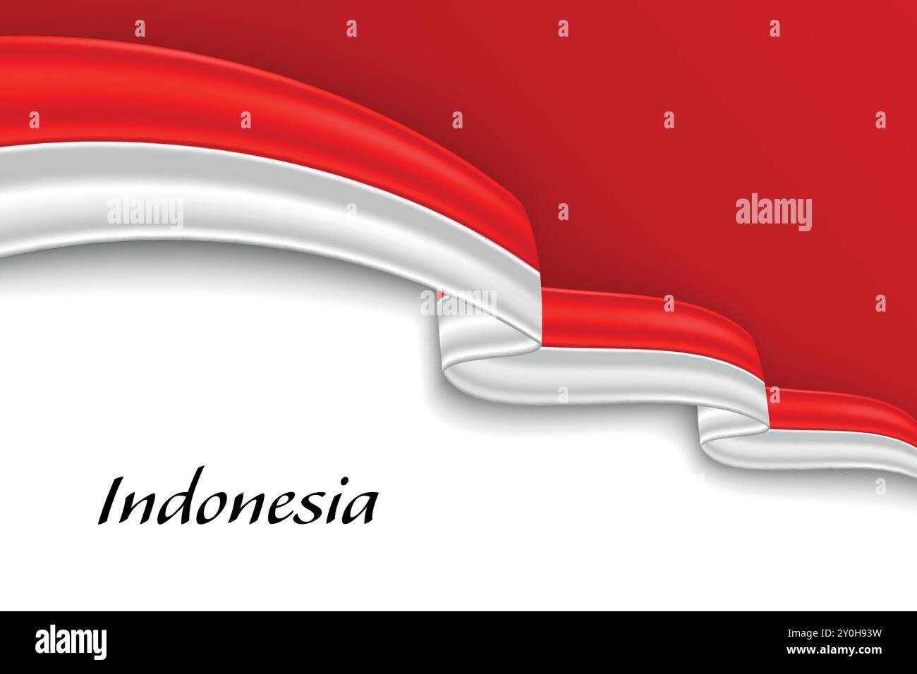 Nastro ondulato con bandiera indonesiana. Modello per la progettazione del poster del giorno indipendenza Illustrazione Vettoriale
