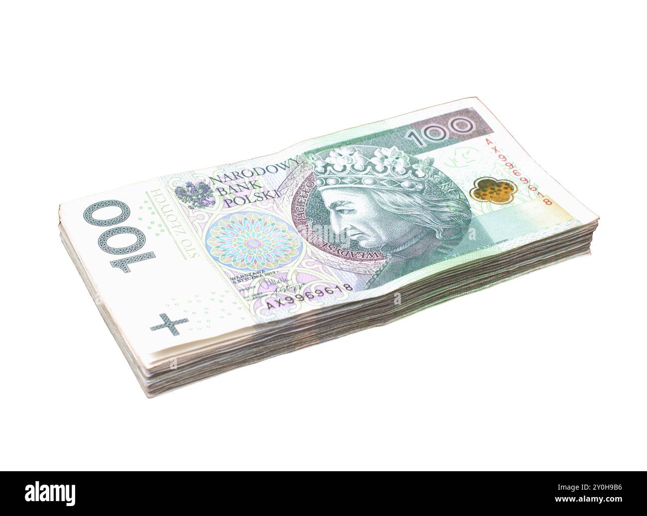 Pila di banconote da 100 zloty polacche Foto Stock