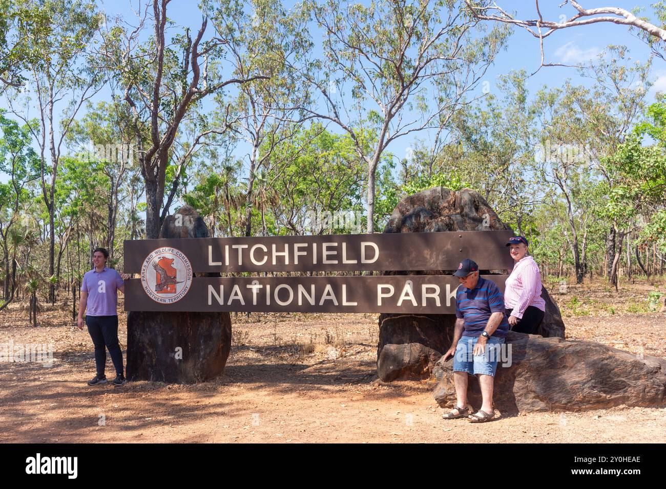 Cartello d'ingresso al Litchfield National Park, Litchfield Park, Northern Territory, Australia Foto Stock